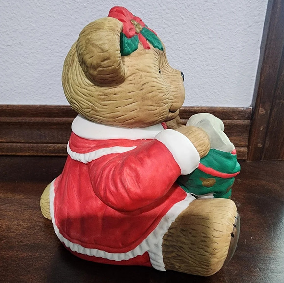 VTG RARE St. Nicholas Square TEDDY BEAR Musical Porcelain Figurine Jingle Bells - Picture 4 of 5